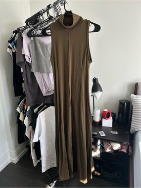 Sleeveless Turtleneck Maxi Dress in Olive Green